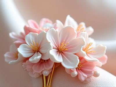 粘土製の桜の髪飾り