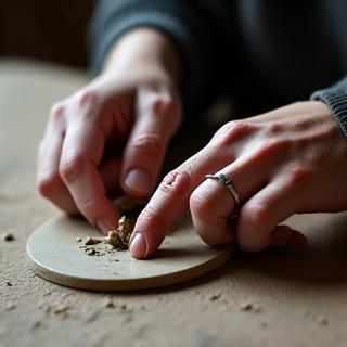 粘土工芸に集中する生徒の手元